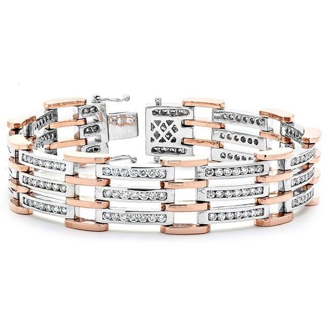 Bracciale Da Uomo In Oro Bicolore 14K 9 Carati Con Piccoli Naturale Diamanti Rotondi