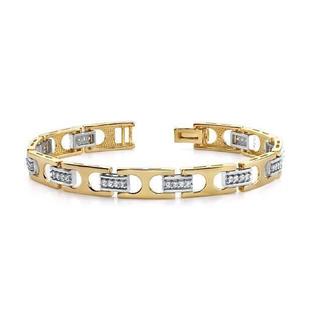 Bracciale Da Uomo In Oro Bicolore 14K Con Naturale Diamanti. 2.20 Carati. Gioielleria Raffinata
