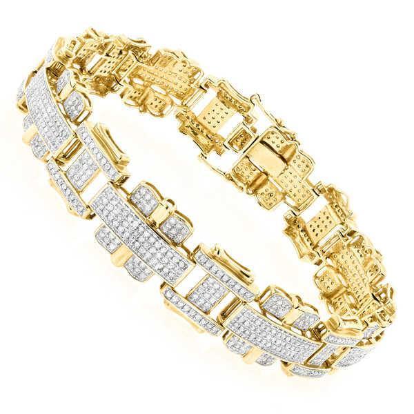 Bracciale Da Uomo In Oro Giallo 14K Con Vero Diamanti A Taglio Rotondo Fine 14 Carati
