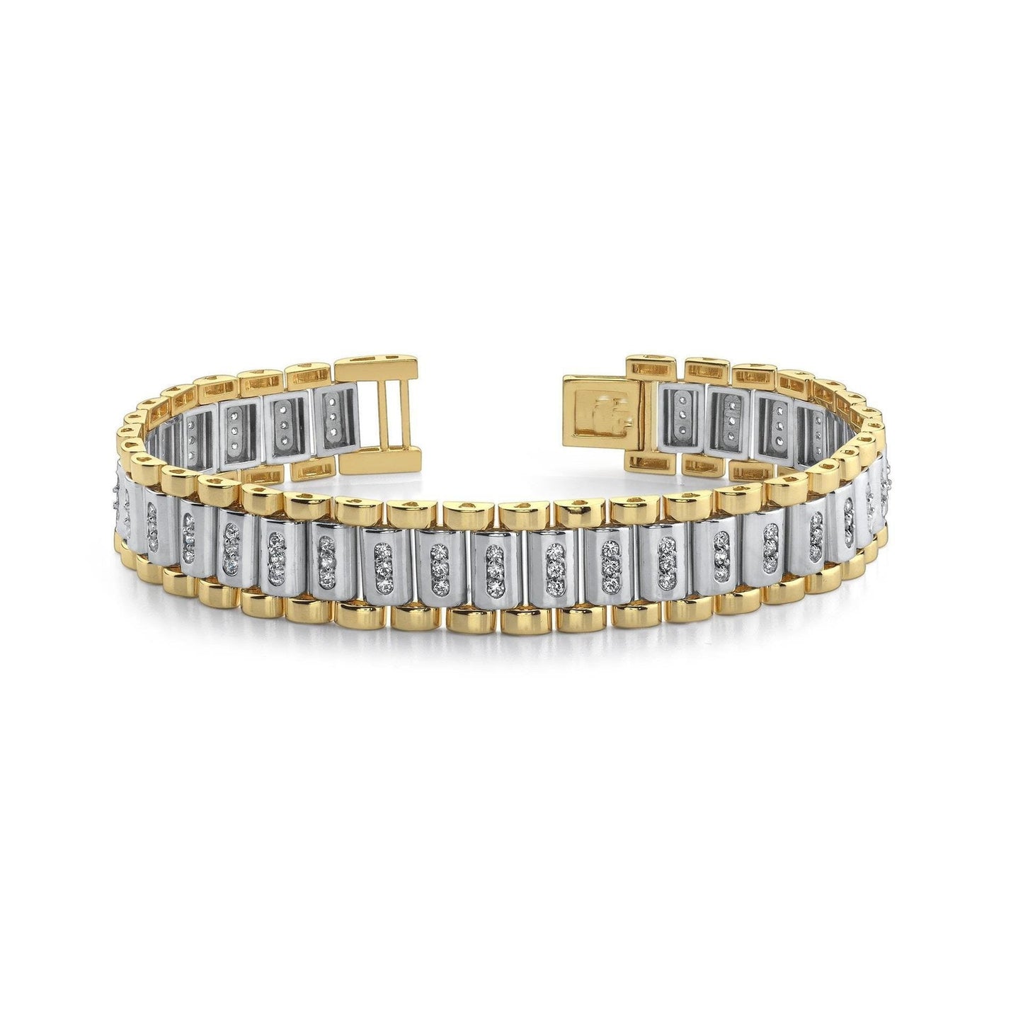 Bracciale Da Uomo Rotondo Con Pavé Di Naturale Diamanti. Oro Bicolore 14K 5 Carati