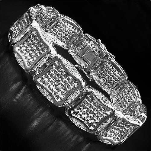 Bracciale Da Uomo in Oro Bianco 14k Con Piccoli Veri Diamanti Rotondi Da 23 Carati