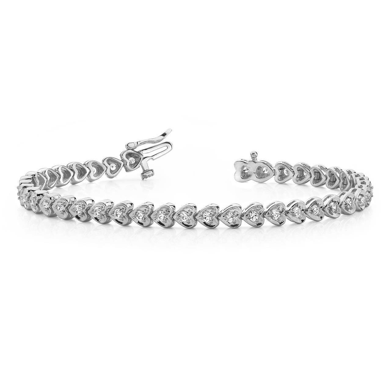 Bracciale In Oro Bianco 14 K Con Genuino Diamanti A Forma Di Cuore Da 6 Carati