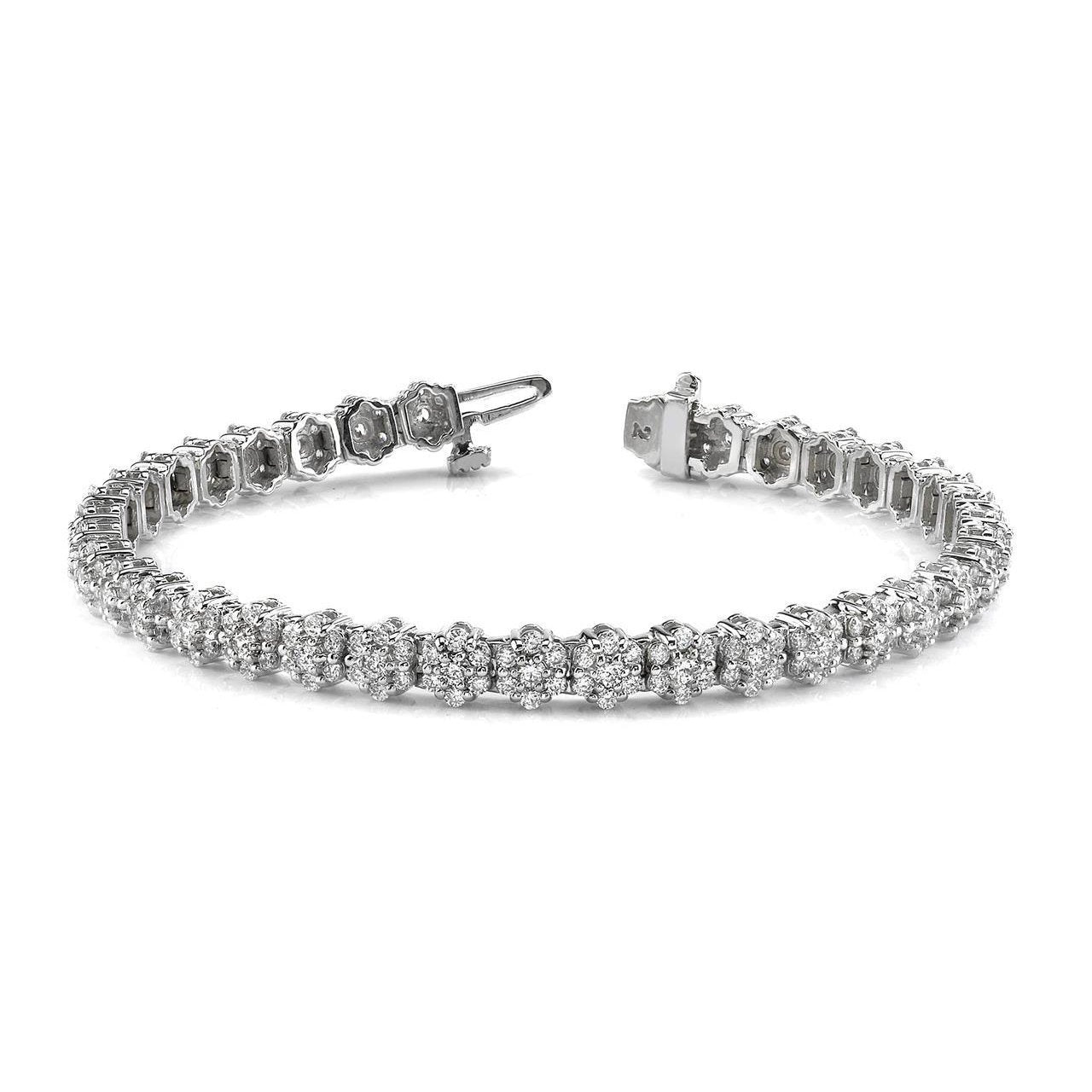 Bracciale Pentagono In Oro Bianco 14K 9 Ct Con Splendidi Genuino Diamanti Taglio Rotondo