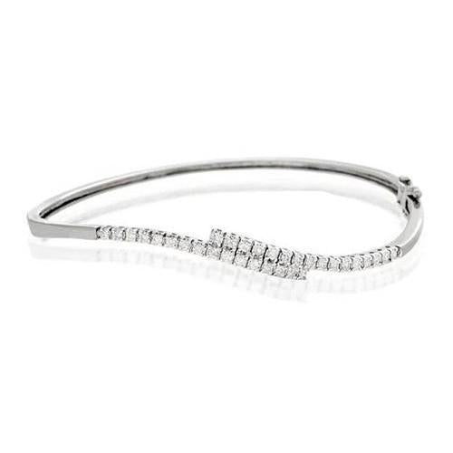 Bracciale Rigido Da Donna In Oro Bianco 14K Con Vero Diamanti Taglio Rotondo Da 1.60 Carati