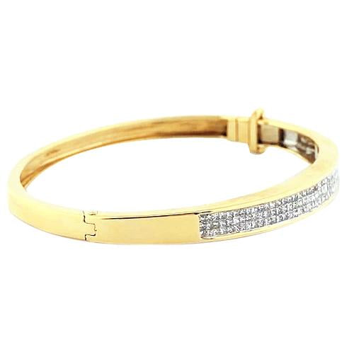 Bracciale Rigido Genuino Diamante 3 Carati Oro Giallo 14K