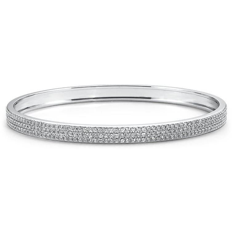 Bracciale Rigido In Oro Bianco 14K Con Vero Diamanti Tondi Taglio Brillante Da 8,50 Carati