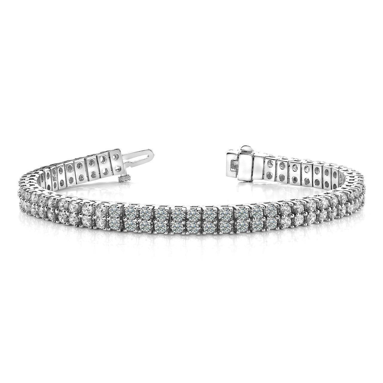 Bracciale Tennis A Due File Di Genuino Diamanti Senza Tempo Da 12.50 Carati In Oro Bianco 14K