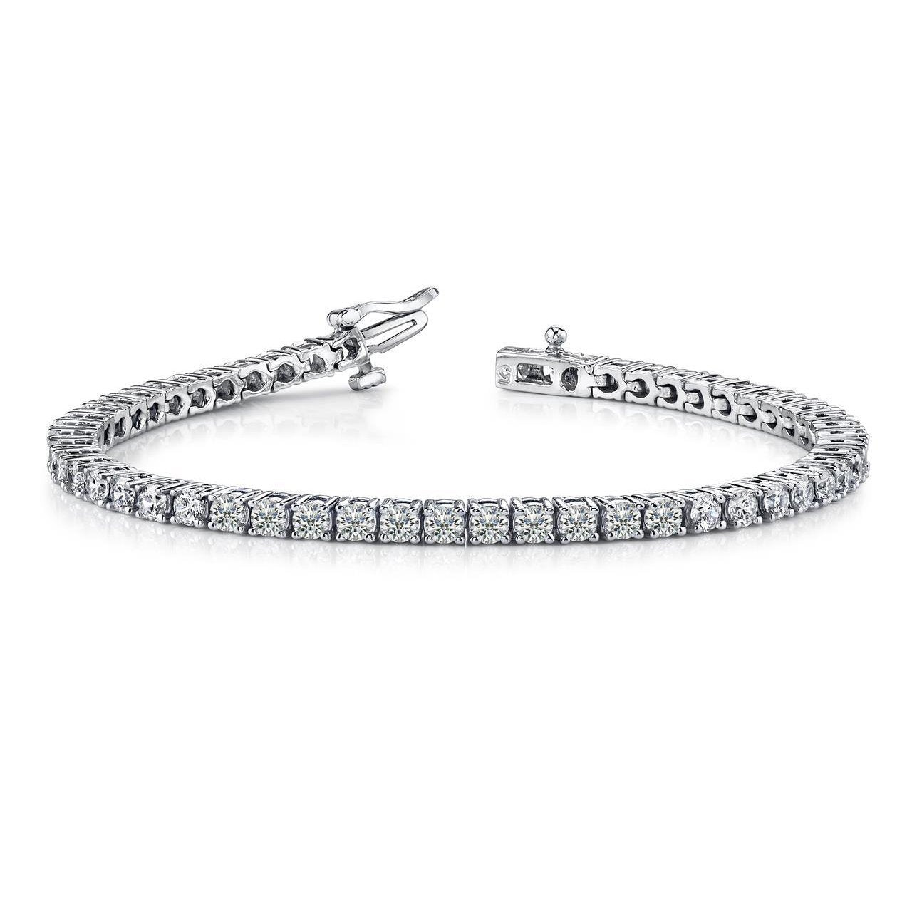 Bracciale Tennis Con Vero Diamante a Taglio Rotondo Scintillante Da 6,60 Carati in Oro Bianco 14 Carati