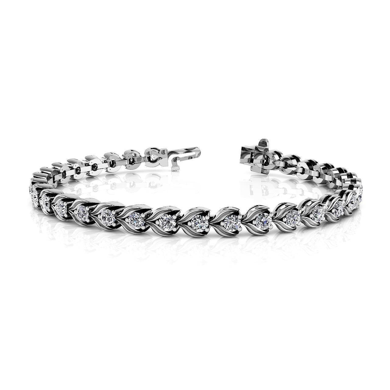 Bracciale Tennis Da 8 Ct Con Naturale Diamanti Rotondi E Maglie A Forma Di Fiore In Oro Bianco