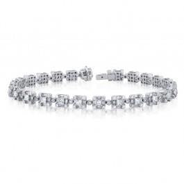 Bracciale Tennis Da Donna Con Vero Diamanti Rotondi E Baguette 4 Carati In Oro 14K