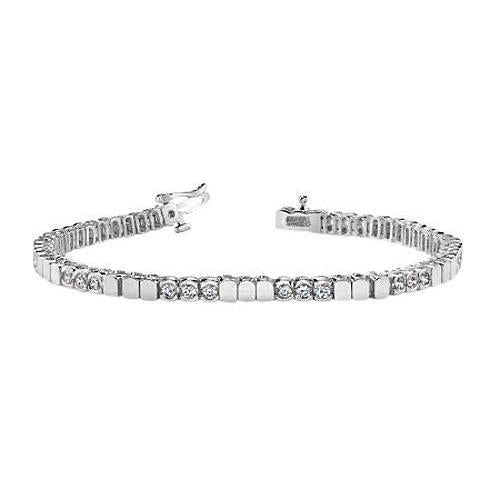 Bracciale Tennis In Oro Bianco 14K Con Castone E Vero Diamanti Rotondi 6 Carati