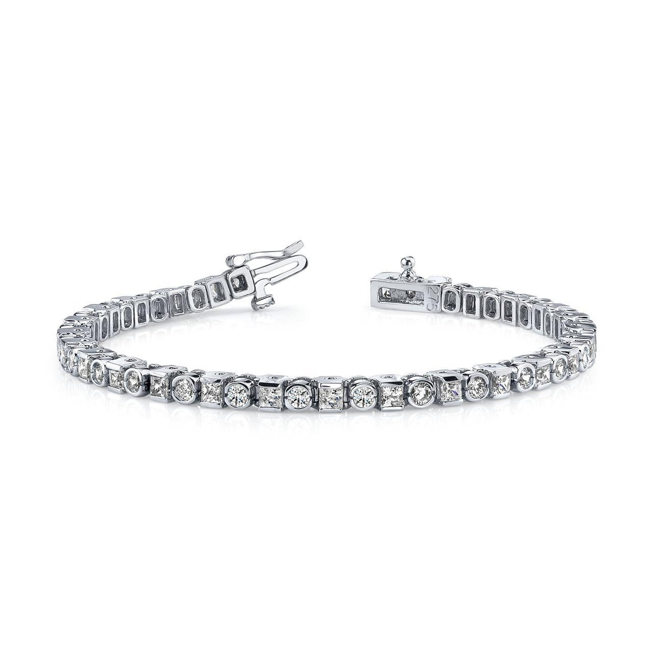 Bracciale Tennis In Oro Bianco 14K Con Genuino Diamanti Taglio Principessa E Rotondo 10 Ct