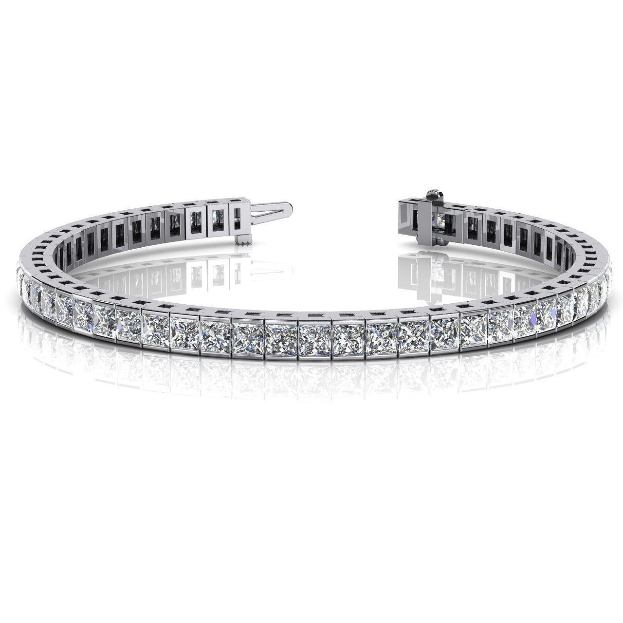 Bracciale Tennis In Oro Bianco Massiccio Con Genuino Diamanti Taglio Principessa 14 Ct