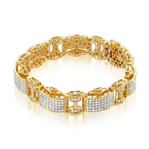 Bracciale Uomo 12 Carati Con Genuino Diamanti A Taglio Rotondo In Oro Giallo 14K