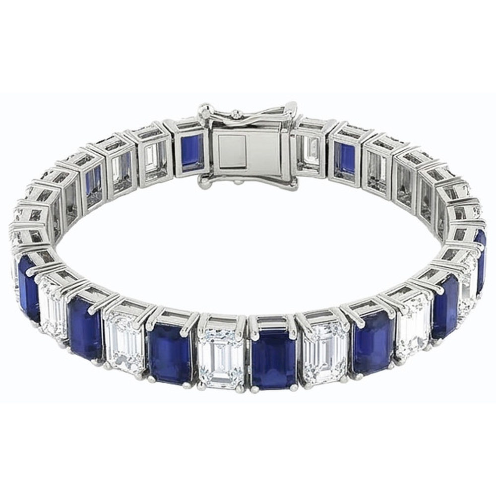 Bracciale da tennis taglio smeraldo zaffiro blu 12 carati gioielli Novità