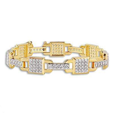 Bracciale A Maglie Da Uomo. Taglio Rotondo Piccolo. 6.70 Carati. Naturale Diamanti 14K YG