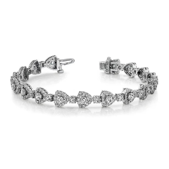 Bracciale A Maglie Triangolari In Oro Bianco Con Vero Diamanti Taglio Brillante 11.10 Carati
