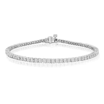 Bracciale Con Vero Diamanti Scintillanti Tennis Prong Parure Oro Bianco 4 Carati 14K
