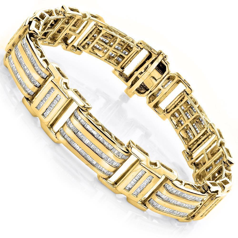 Bracciale Da Uomo. 9.10 Carati. Castone Con Genuino Diamanti Baguette. Oro Giallo 14K