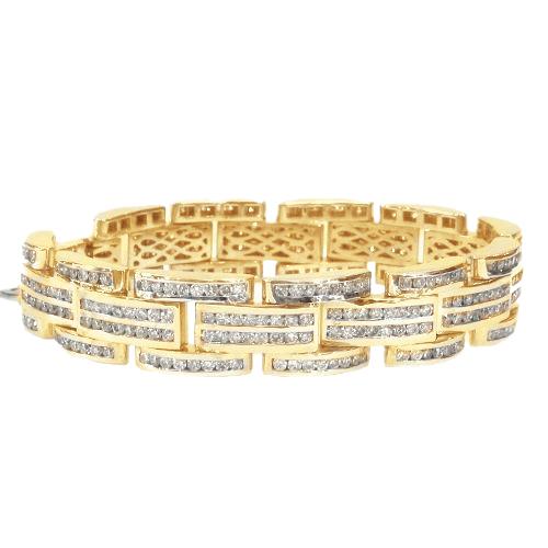 Bracciale Da Uomo Con Genuino Diamanti A Forma Rotonda Fine In Oro Giallo 14K 12 Carati