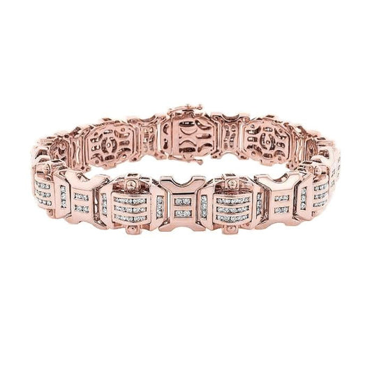 Bracciale Da Uomo Con Genuino Diamanti Scintillanti 12 Carati In Oro Rosa 14K