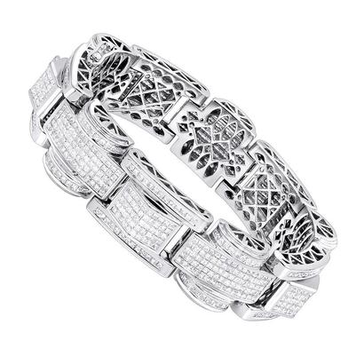 Bracciale Da Uomo Con Genuino Diamanti Taglio Princess Da 20 Carati In Oro Bianco 14K