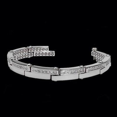 Bracciale Da Uomo In Oro Bianco 14K Con Genuino Diamanti 9.45 Carati Nuovo