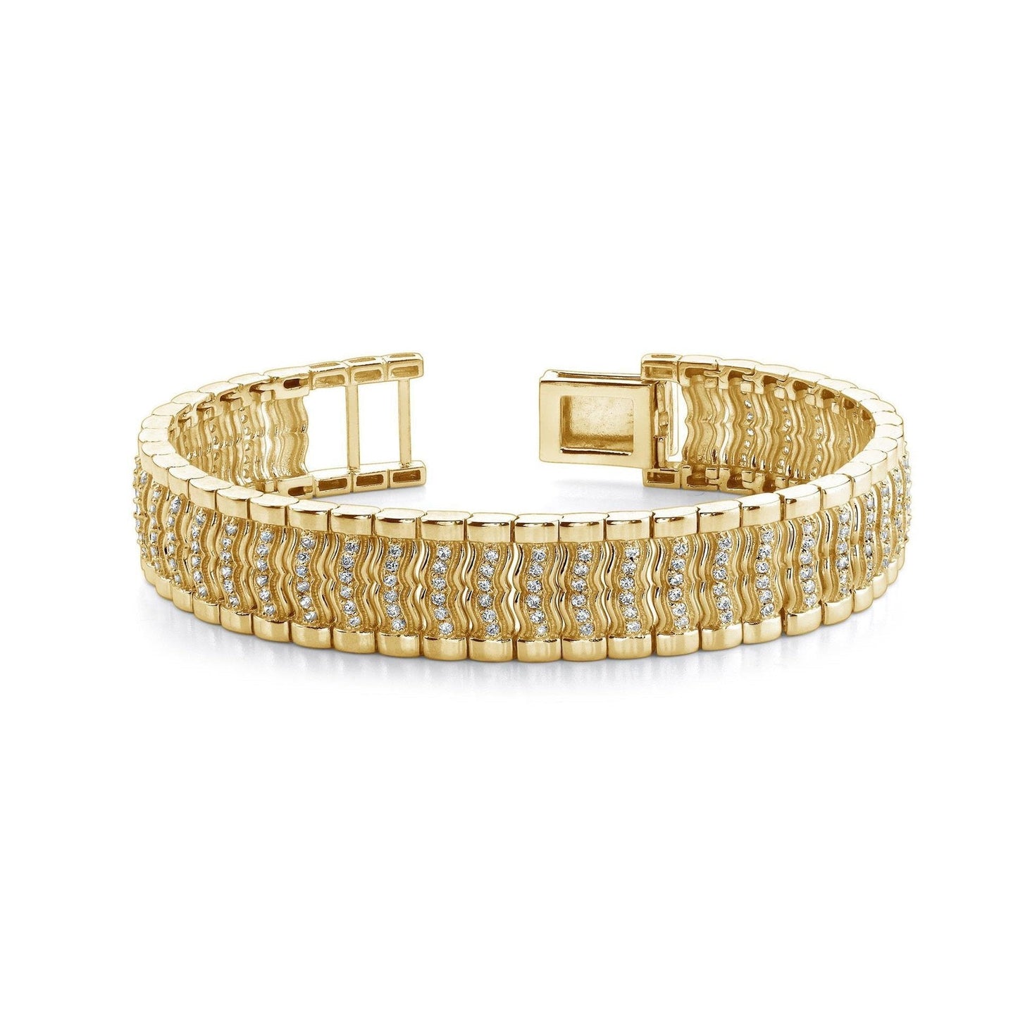 Bracciale Da Uomo In Oro Giallo 14K Con Vero Diamanti Taglio Rotondo Piccolo 6 Carati