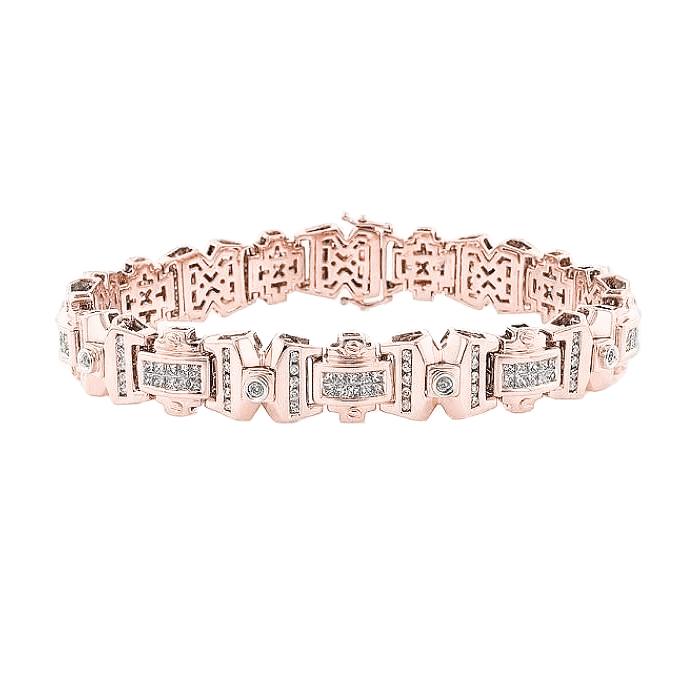 Bracciale Da Uomo Princess In Oro Rosa 14K Con Vero Diamante Tondo 9 Carati