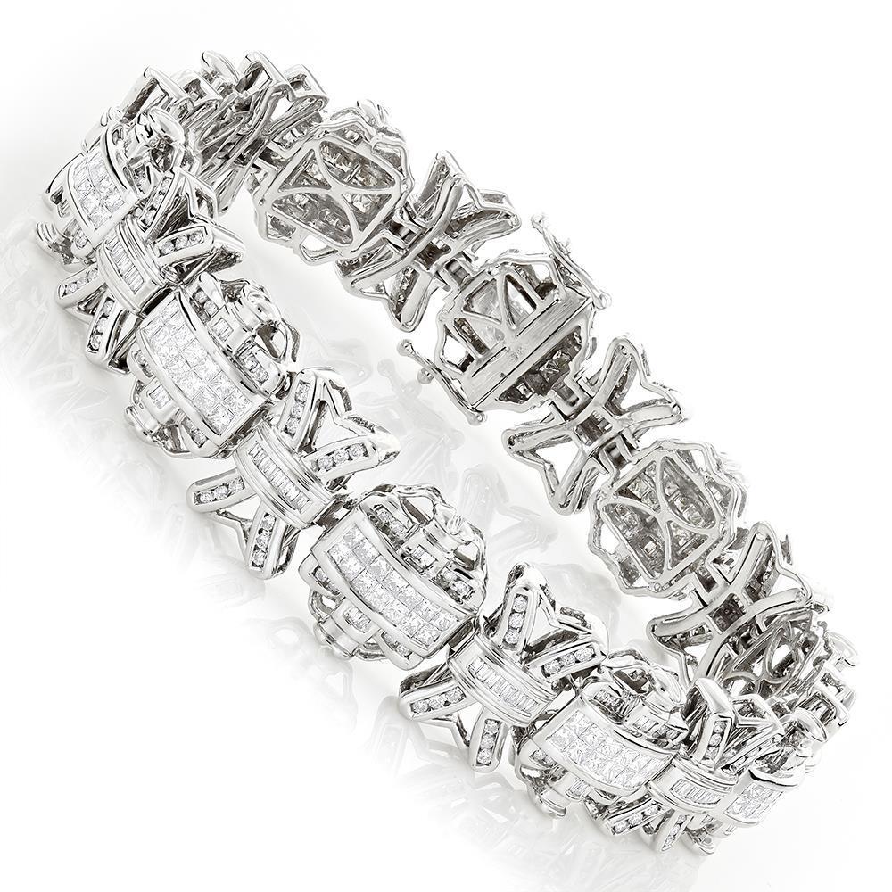 Bracciale Da Uomo Princess & Round Genuino Diamond Da 14 Carati In Oro Bianco 14K