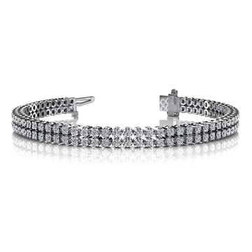 Bracciale Doppia Fila Taglio rotondo in Oro Bianco 14K Vero Diamanti 6 Carati