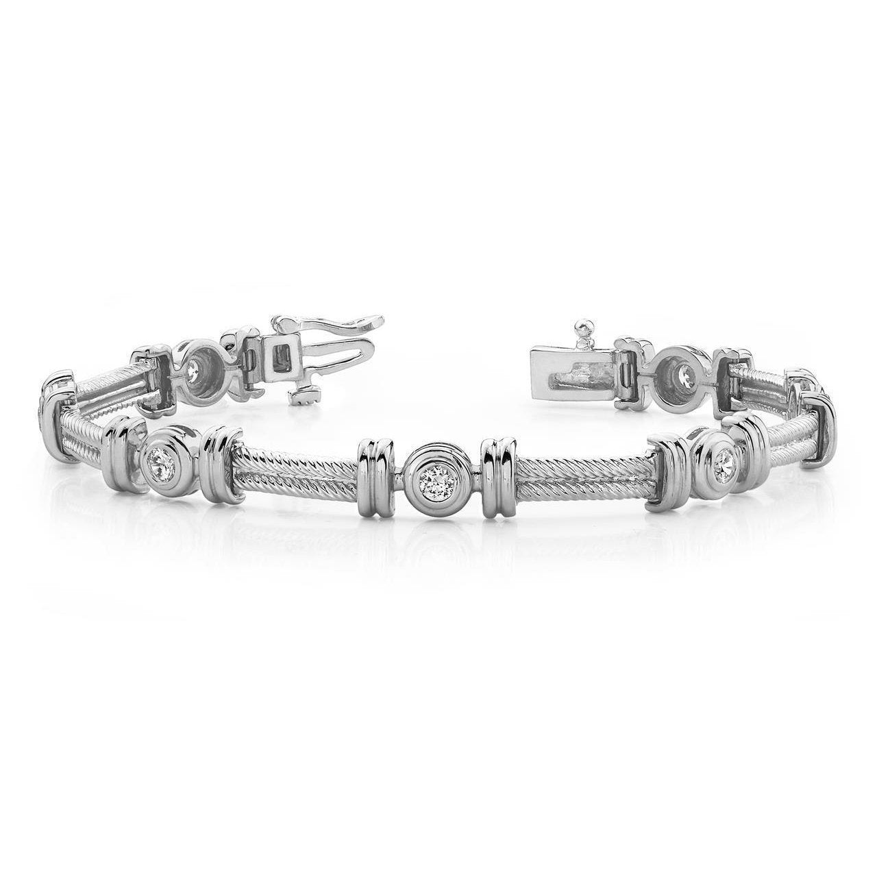 Bracciale In Oro Bianco 14K Con Maglie A Corda Intrecciata Da 3.50 Carati E Naturale Diamanti Rotondi