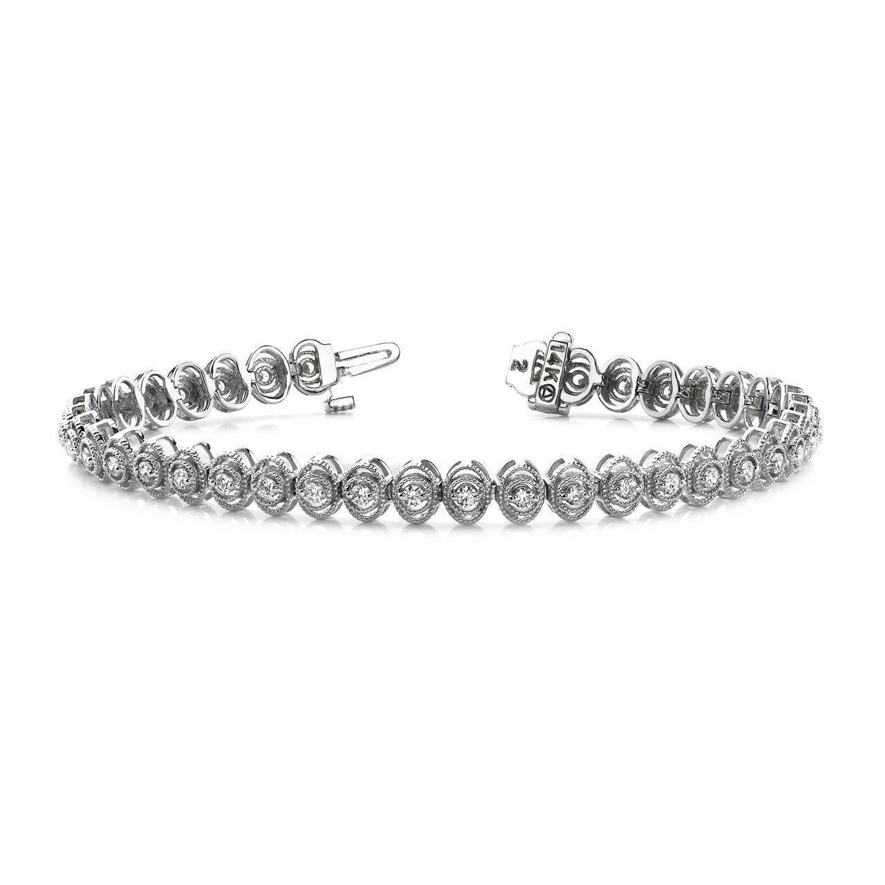 Bracciale In Oro Bianco 14K Con Vero Diamanti A Maglie Stile Ovale Vintage Da 3.80 Carati