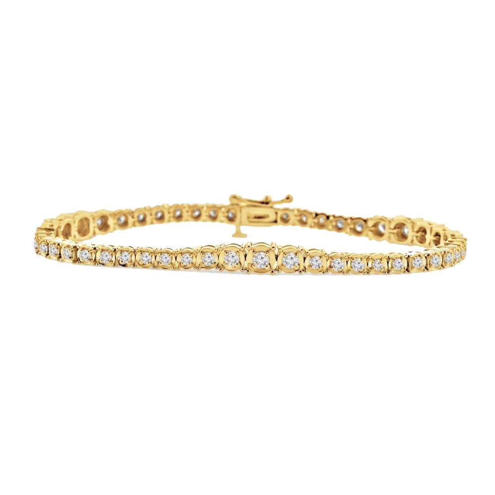 Bracciale In Oro Giallo Con Piccoli Genuino Diamanti A Taglio Rotondo Da 3 Carati Con Incastonatura A Griffe