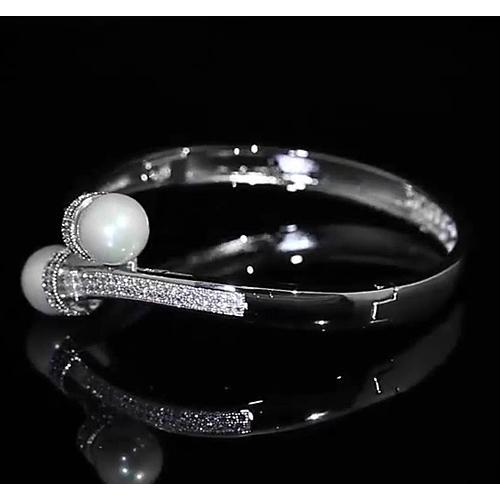 Bracciale Perla 12 mm Naturale Diamante 4 Carati Con Oro Bianco 14K