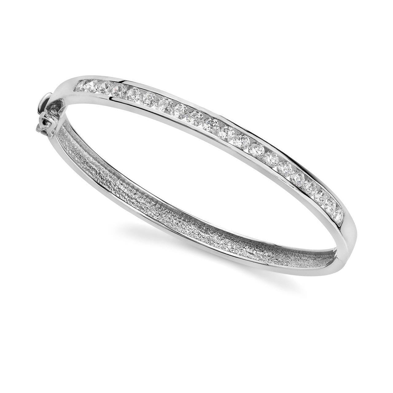 Bracciale Rigido Da Donna Con Vero Diamanti Tondi 5 Carati Incastonati A Canale In Oro Bianco 14K