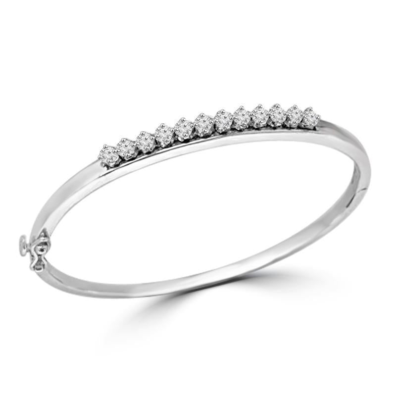 Bracciale Rigido Da Donna In Oro Bianco 14K Con Splendidi Genuino Diamanti Rotondi 3 Ct