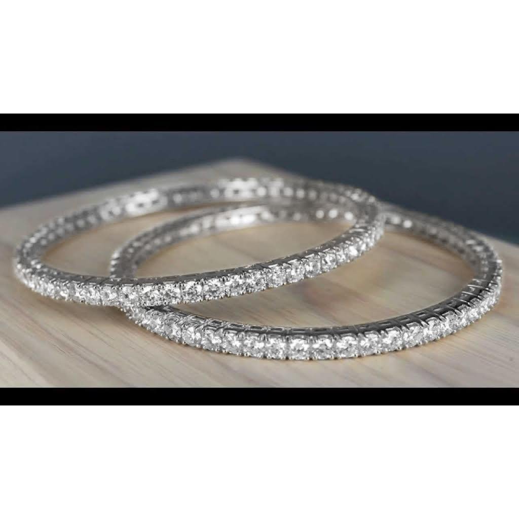 Bracciale Rigido Da Donna In Oro Bianco 14K Con Vero Diamanti Taglio Rotondo 9 Ct