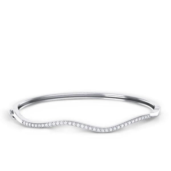 Bracciale Rigido Da Donna In Oro Bianco Con Genuino Diamanti A Taglio Rotondo Da 3,50 Ct
