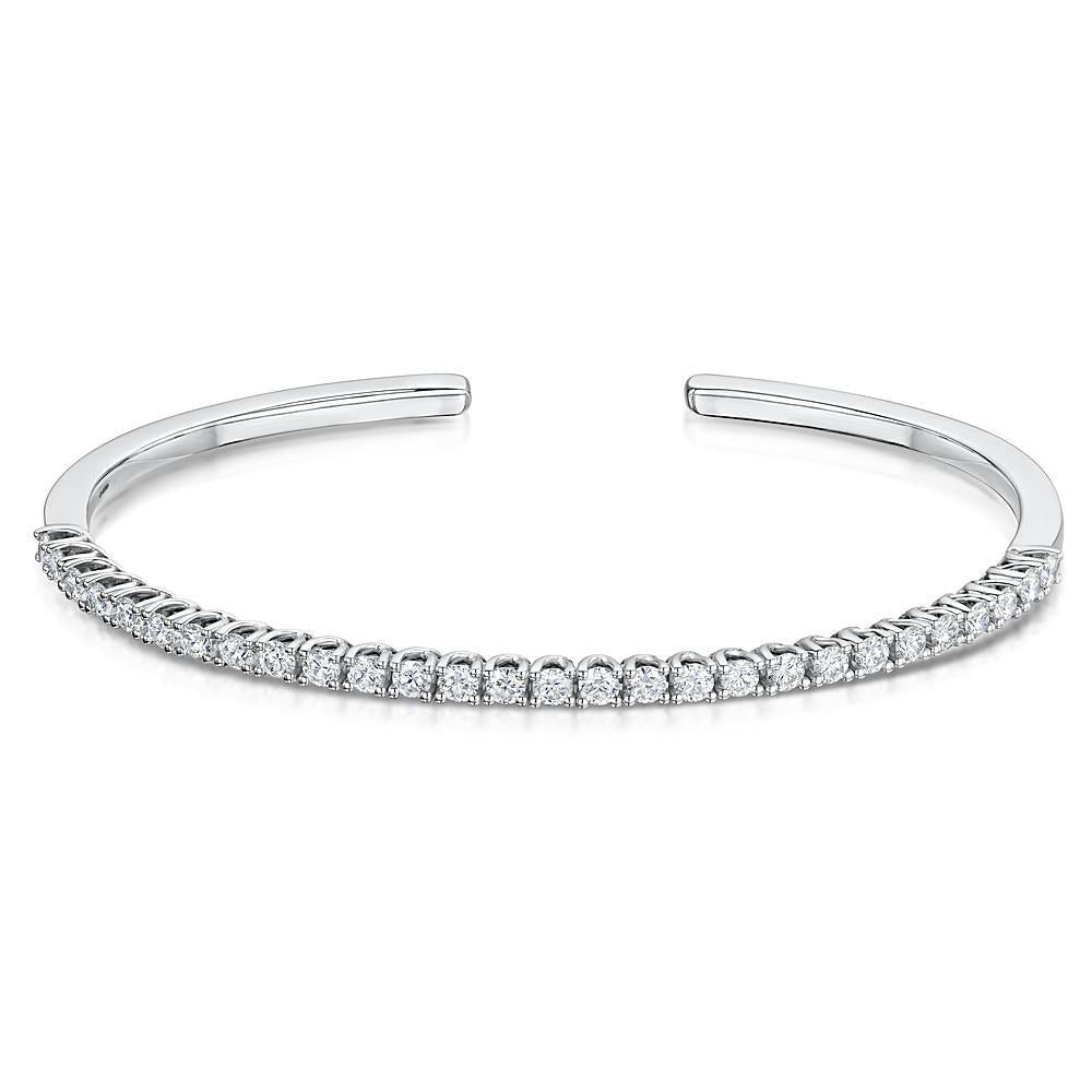 Bracciale Rigido In Oro Bianco 14K Con Naturale Diamanti Taglio Rotondo 7 Carati