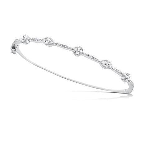 Bracciale Rigido In Oro Bianco 14K Con Vero Diamanti Taglio Rotondo 2 Ct