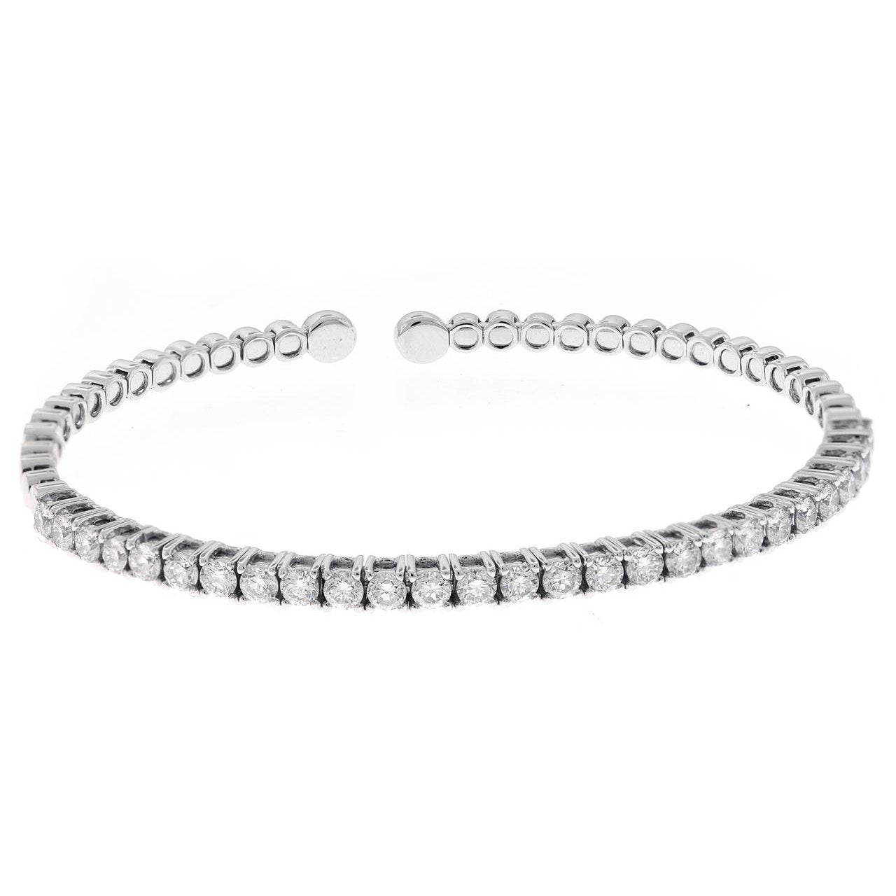 Bracciale Rigido In Oro Bianco 14K Con Vero Diamanti Tondi Da 6,75 Ct