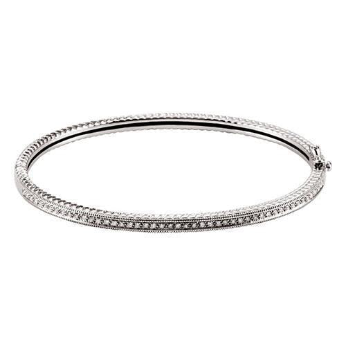 Bracciale Rigido Rotondo In Oro Bianco 14K Con Pavé Di Vero