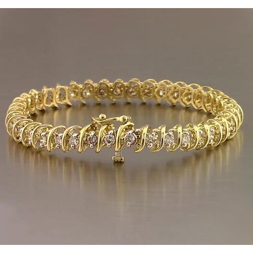 Bracciale Tennis Con Genuino Diamanti Tondi Oro Giallo 4 Carati 14k F Vs1