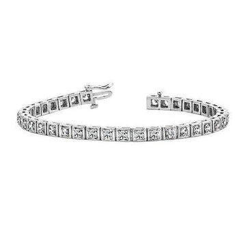 Bracciale Tennis Con Vero Diamanti Taglio Rotondo 4.45 Carati In Oro Bianco 14K