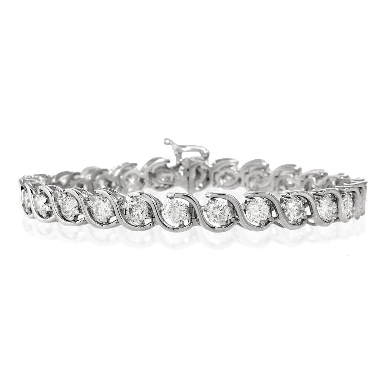Bracciale Tennis Donna Genuino Diamante Rotondo Oro Bianco 6.25 Carati