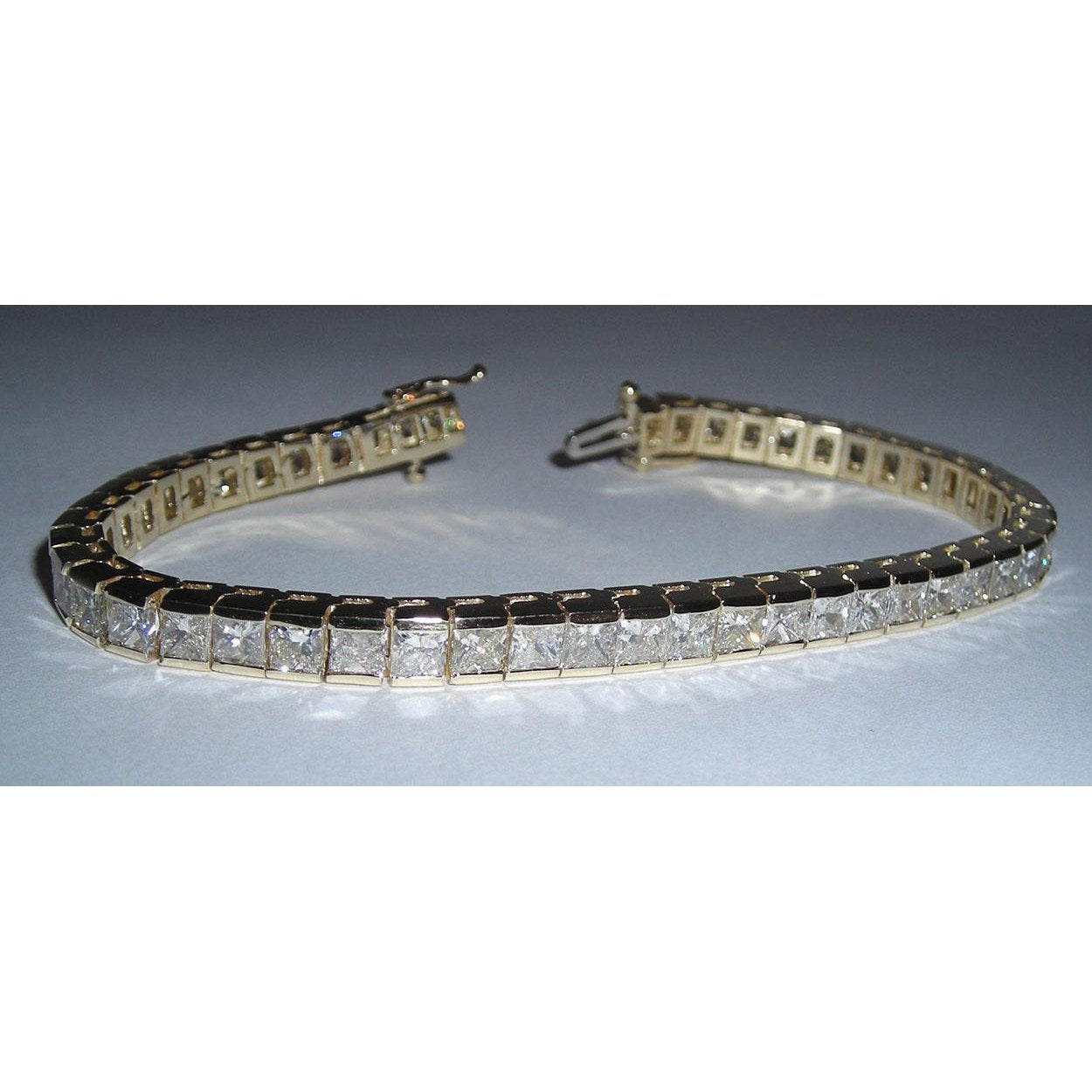 Bracciale Tennis In Oro 12.50 Carati Con Vero Diamanti Princess