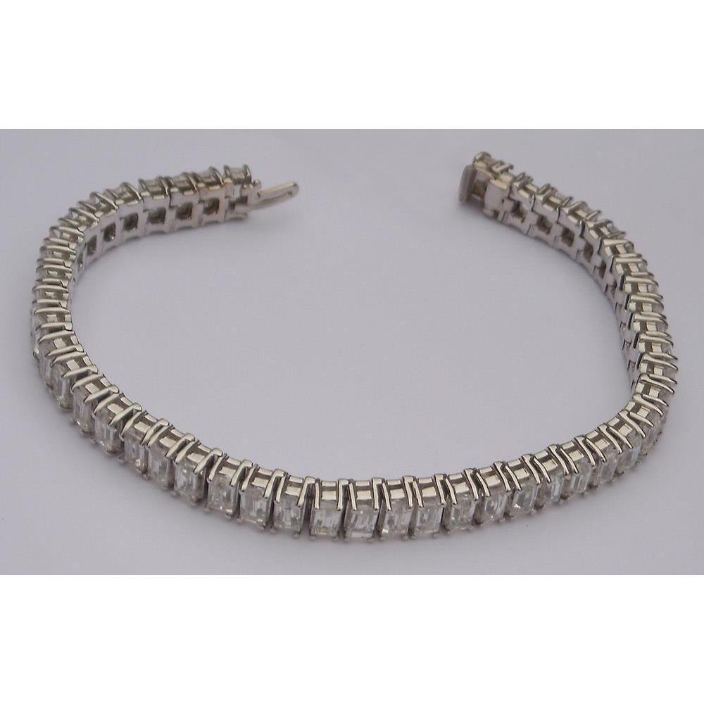 Bracciale Tennis In Oro Bianco 14K . Con Genuino Diamanti Taglio Smeraldo 22.50 Carati