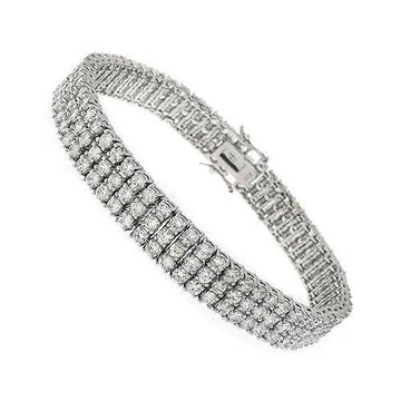 Bracciale Tennis In Oro Bianco 14K 14.85 Carati Vero Diamante Tondo 4 Prong Incastonato