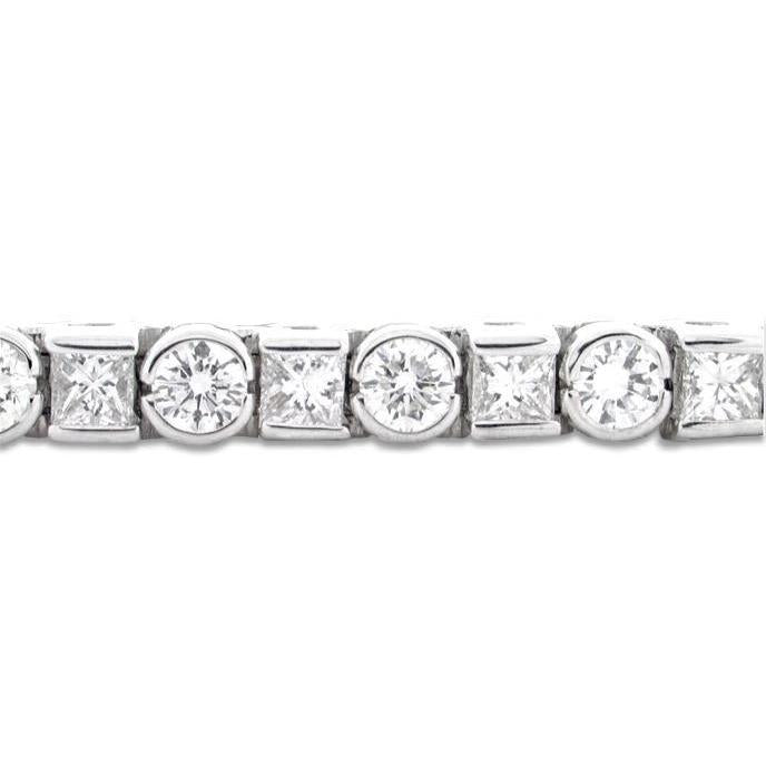 Bracciale Tennis In Oro Bianco Con Vero Diamanti Rotondi E Principessa Da 7.5 Ct